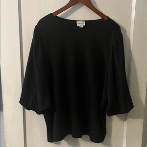 Ava & Viv Black Puff-Sleeve Long Sleeve Top 1X